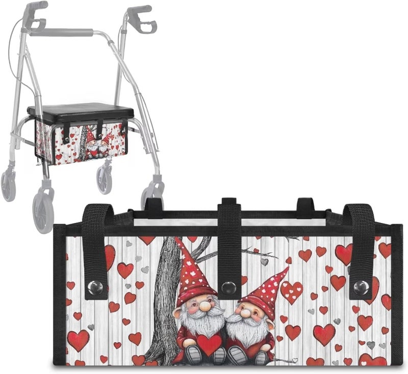 LedBack Love Hearts Gnome Universal Rollator Walker Seat and Backrest Covers Rollator Cover Walker Accessories Sets for Seniors Durable Underseat Pouch Tote for Valentines Day - Image 3